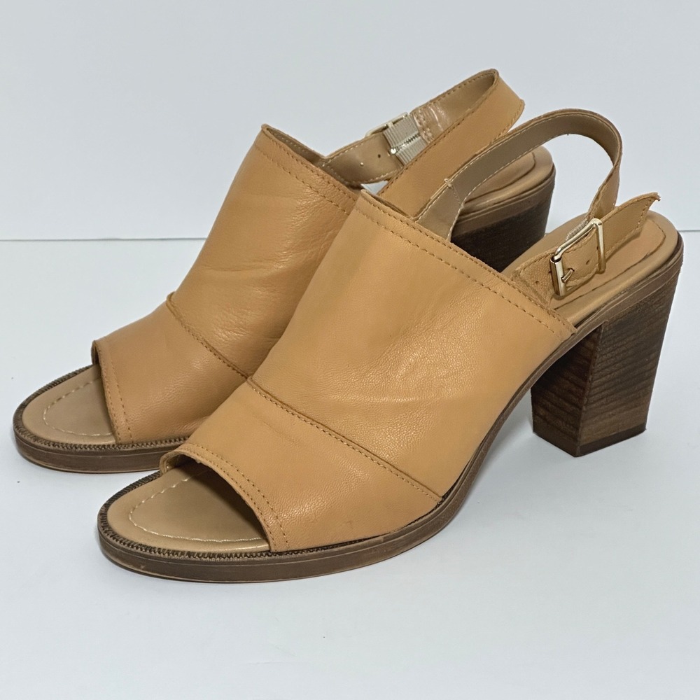 Barbara Barbieri Women Sandals 9.5 Tan Leather Slingback Block Heel Classic Work